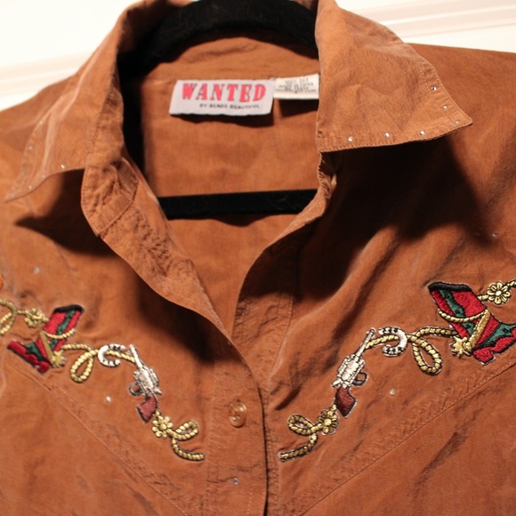 Vintage Brown Silk Embroidered Western Shirt - Picture 5 of 6